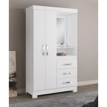 Guarda Roupa 2 Portas com Espelho Branco ou Rosa